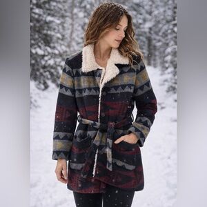 Idyllwind Aztec Sherpa Lined Belted Coat